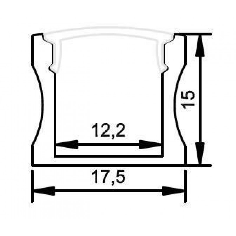 Perfil de aluminio de superficie para tira LED con difusor - 4 grapas - 2  tapas - 17x15mm - 2 metros
